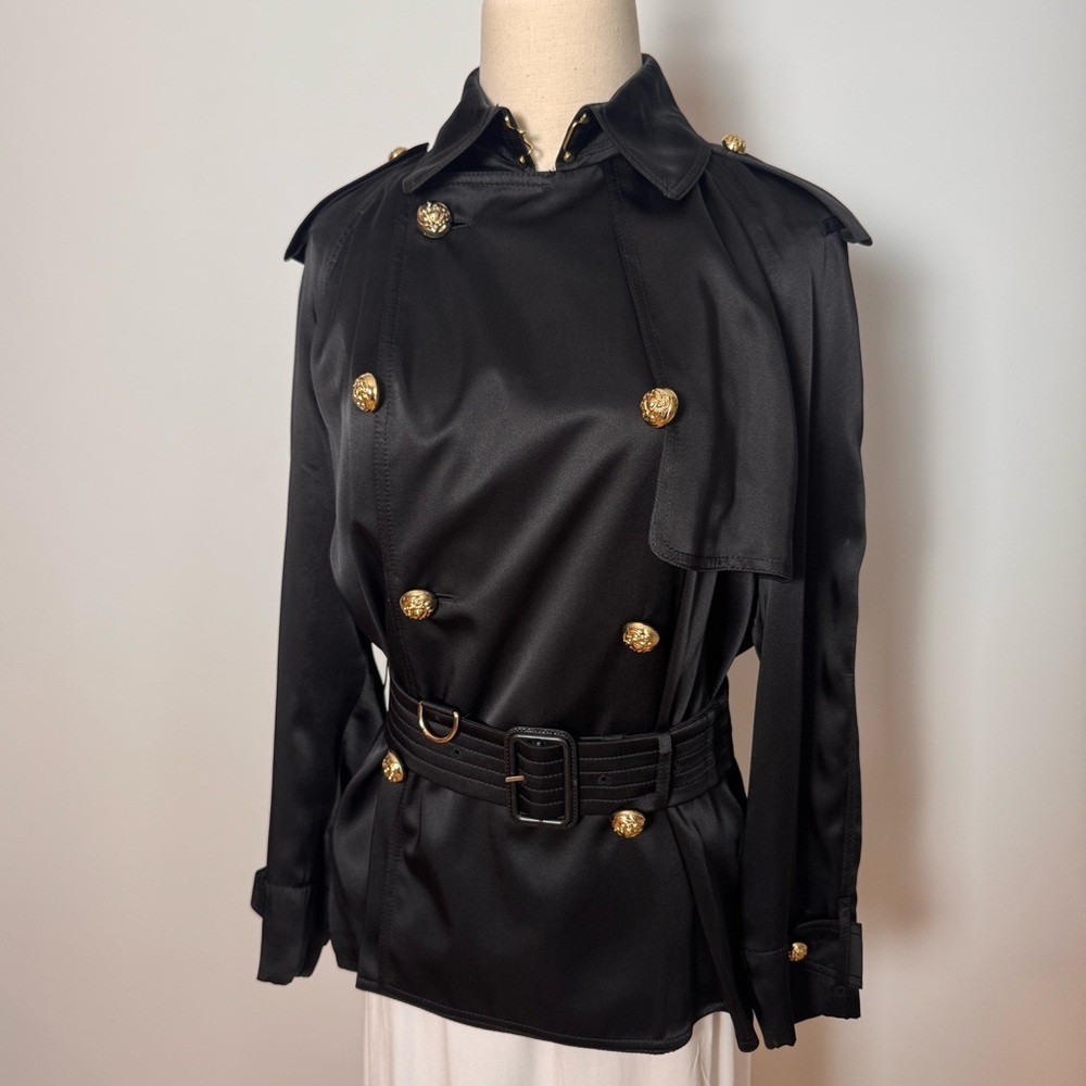 Burberry Black Silk Trent Regimental Jacket Size 6 - Picture 4 of 16
